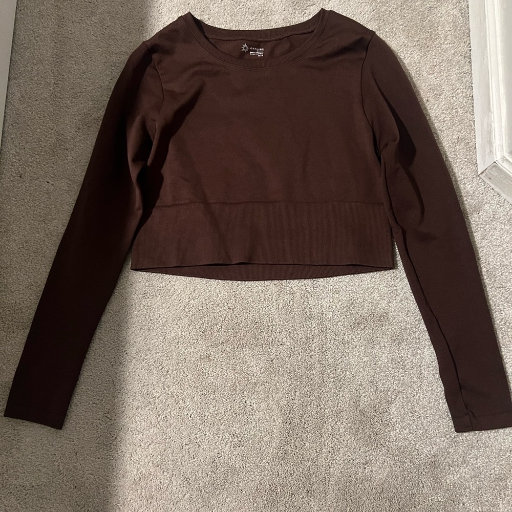 Aerie Brown Long Sleeve Crop Top